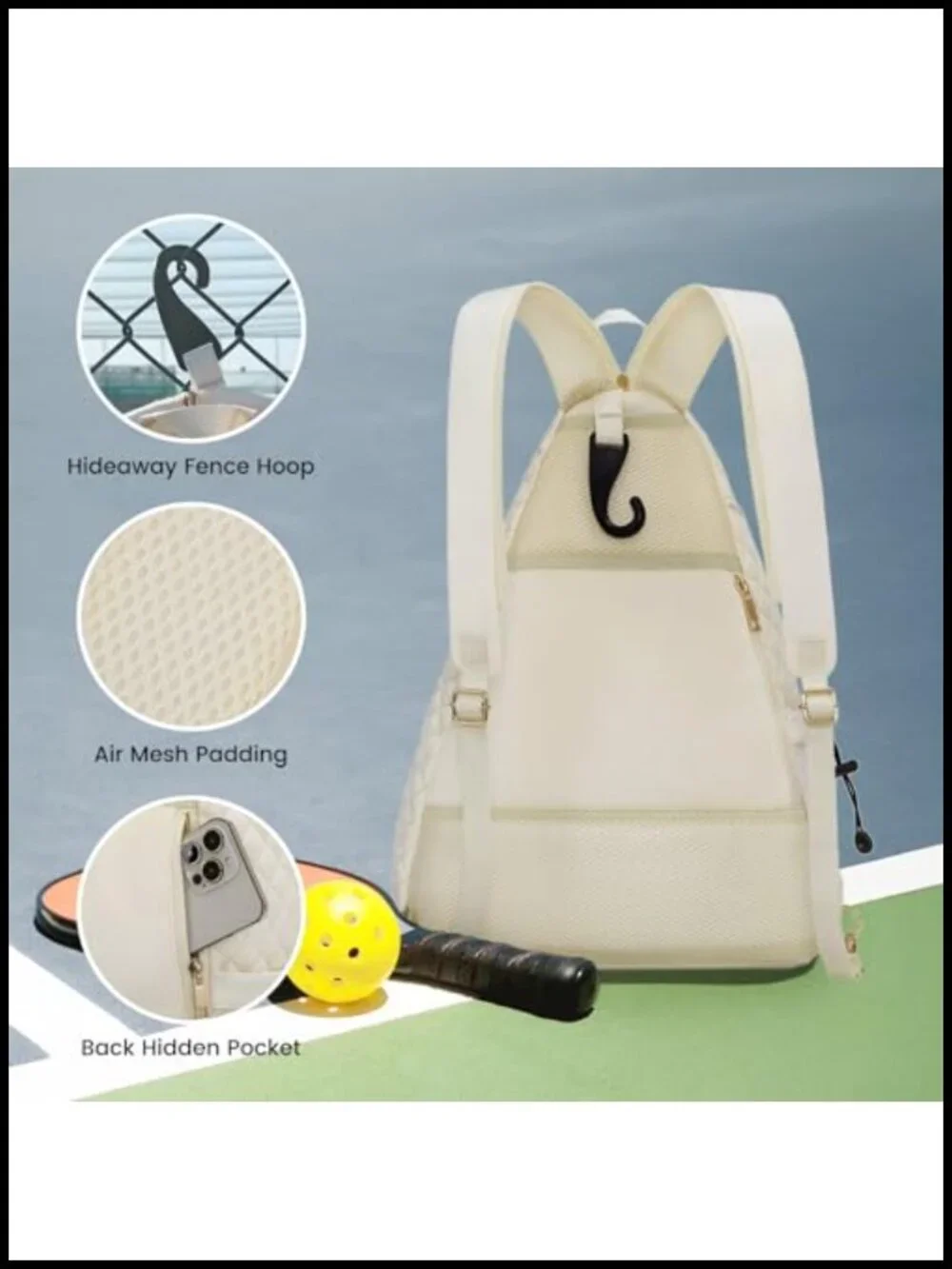Quilted Pickleball Backpack Sling Bag for Paddle & Gear